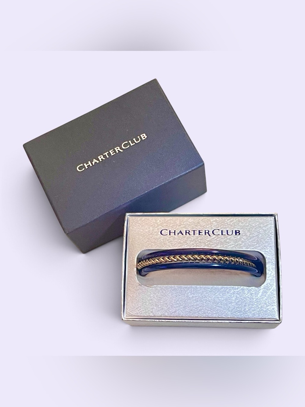 Charter Club 3 Piece Bangle Bracelet Set Blue Purple Gold Tone Stackable NWT